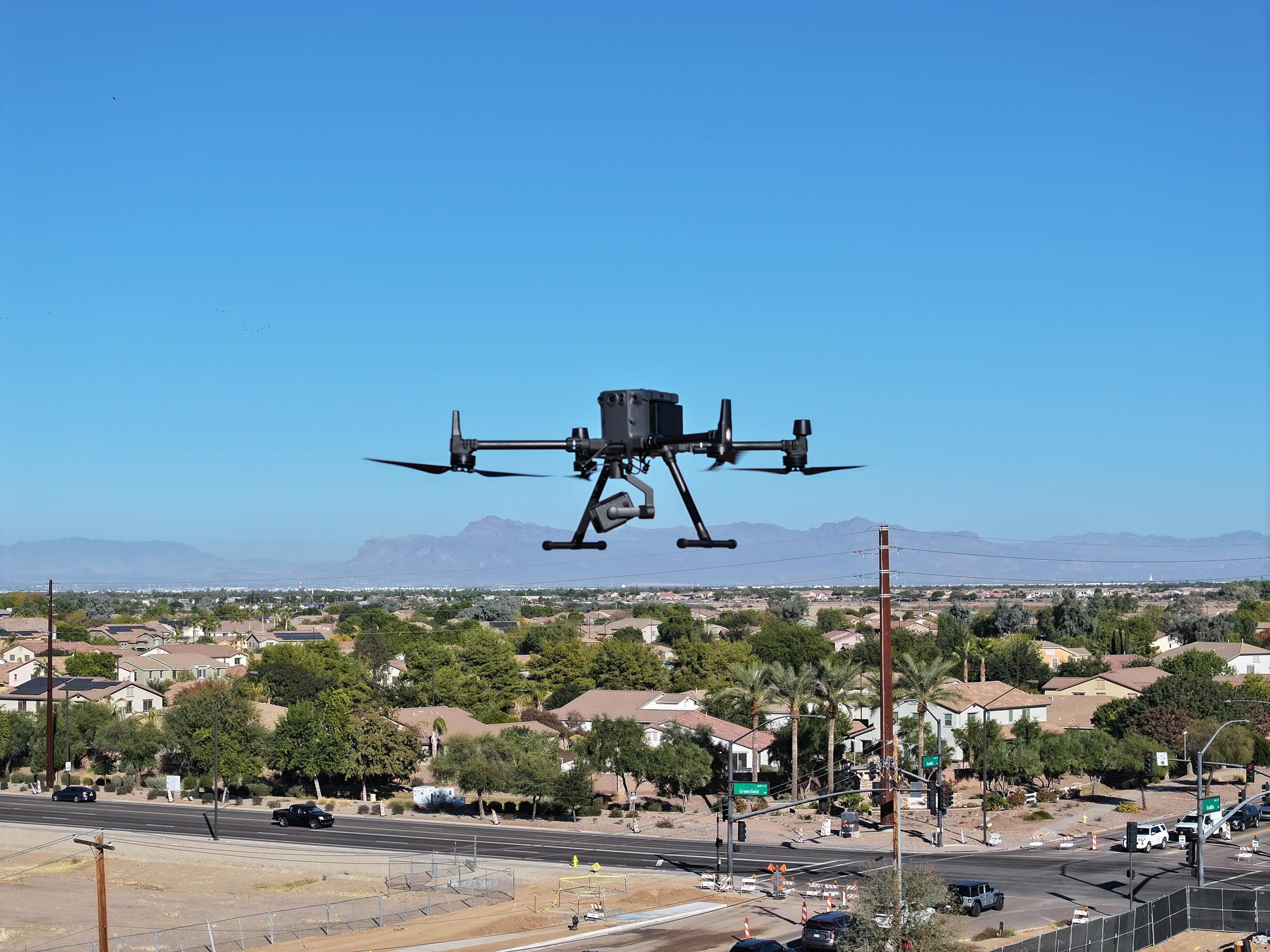 Aerial drone photograph of an active construction site